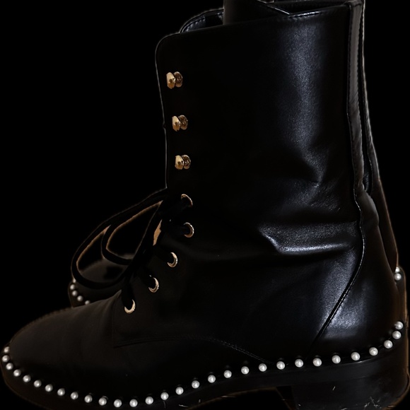 Stuart Weitzman Black Studded Combat Boots - Picture 5 of 9